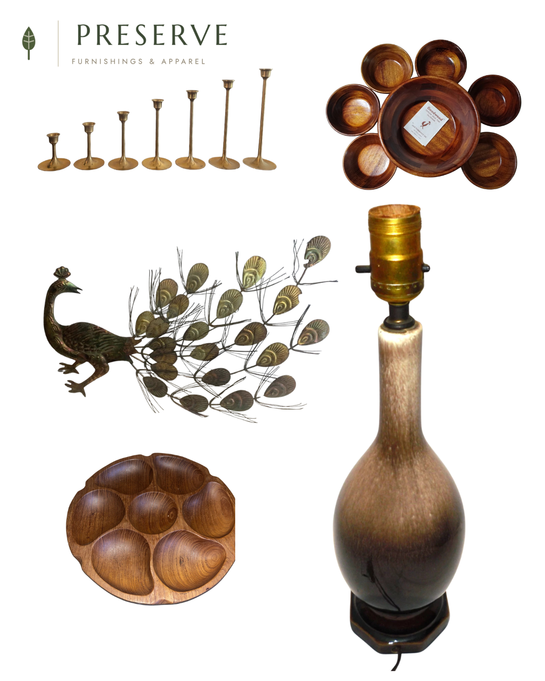 Brass candlestick collections, teak everything, and a peacock that's giving full 1960s drama. I found the good stuff online this week so you don't have to dig for it.